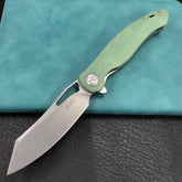 KUBEY  KU239I Drake Liner Lock Folding Knife Jade G10 Handle 3.74'' Beadblasted AUS-10